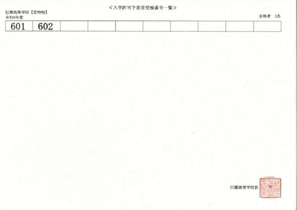 入学許可予定者受検番号一覧のサムネイル